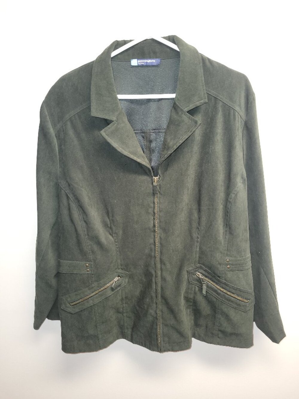 Penningtons Petite 1X Black Utility Jacket Zip Front Stretch Moto Style